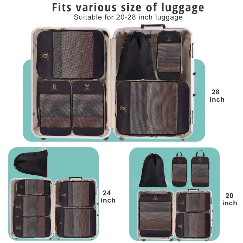 Bunnychill Expandable Compression Packing Cubes for Suitcases 6 Set Lightweight Compressible Travel Packing Organizer for Carry on Suitcase Organizer Bags Set as Travel Essentials for Women Black - Image 4